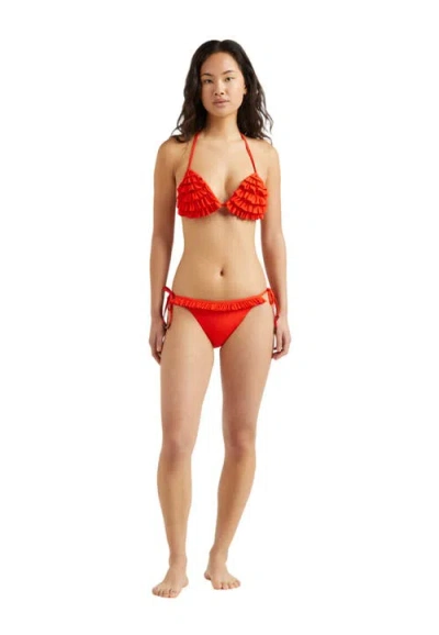 Vilebrequin Solid Side Tie Bikini Bottom With Ruffle In Coquelicot