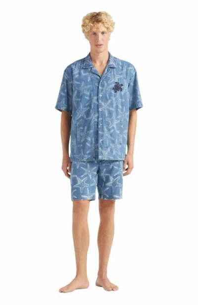 Vilebrequin Starfish Light Printed Denim Bowling Shirt In Blue