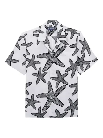 Vilebrequin Charli Camp-collar Printed Linen Shirt In White
