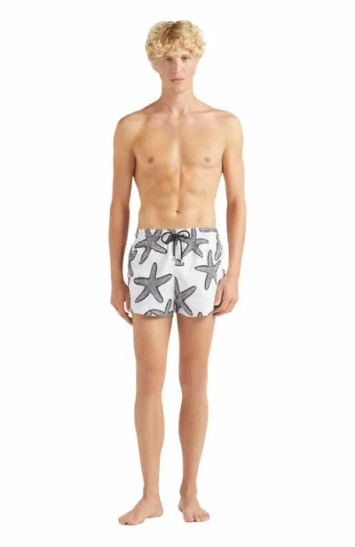 Vilebrequin Manta Straight-leg Mid-length Printed Swim Shorts In White