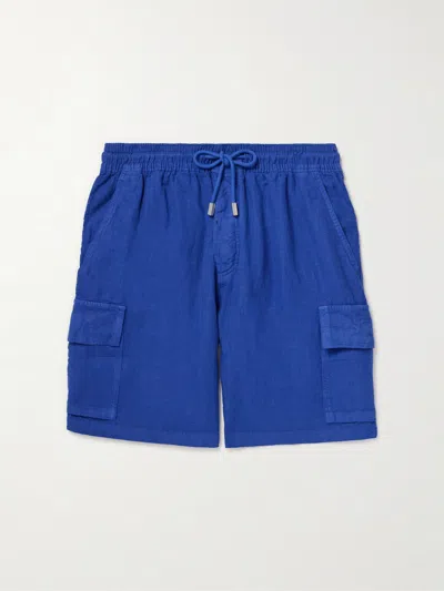Vilebrequin Straight-leg Linen Drawstring Cargo Shorts In Black