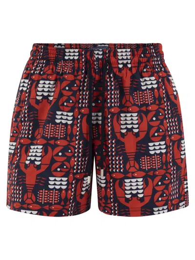 Vilebrequin Stretch Beach Shorts With Patterned Print In Marine Blue