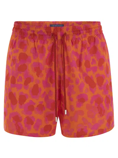 Vilebrequin Stretch Beach Shorts With Patterned Print In Orange