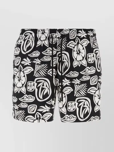 Vilebrequin Stretch Polyester Swimming Shorts With Tahiti Turtles Pattern In Noir