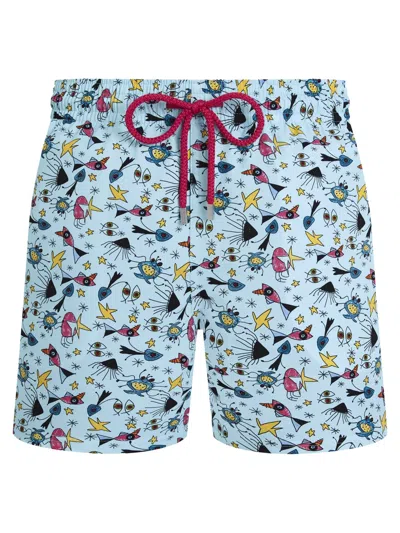 Vilebrequin Stretch Recycled Swim Shorts With Marine Fantasy Print In Blue