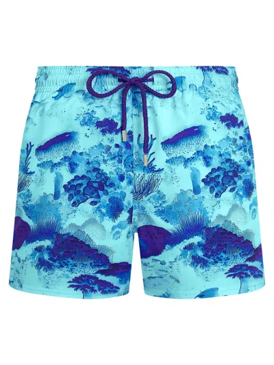 Vilebrequin Stretch Recycled Swim Shorts With Ocean-inspired Print In Blue