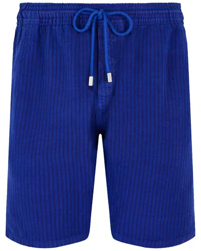 Vilebrequin Strip Linen Swim Short In Blue