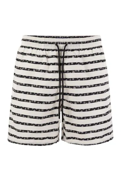Vilebrequin Striped And Patterned Beach Shorts In White/blue