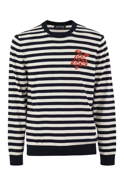 Vilebrequin Bengal-stripe Fine-knit T-shirt In Marine Blue/white