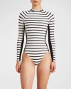 Vilebrequin Rayures Uv Protection One-piece Rashguard In Noir Blanc
