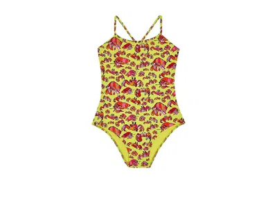 Vilebrequin Swim Jersey Stretch Hermit Crabs (toddler/little Kid/big Kid) Girl's Swimsuits One Piece Chartreuse  In Animal Print