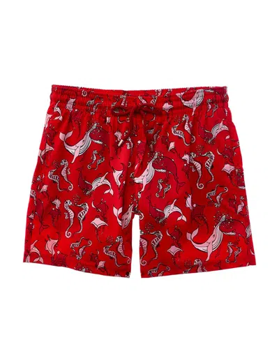 Vilebrequin Whimsical Whales Printed 5.5 Swim Trunks In Red
