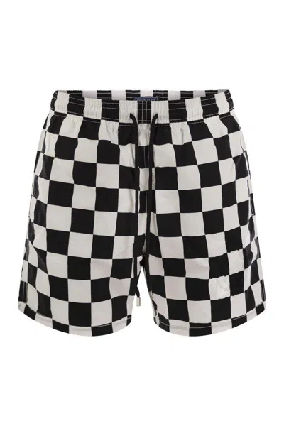 Vilebrequin Swim Shorts With Checkered Pattern In White/black