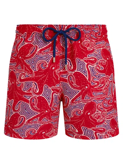 Vilebrequin Swim Shorts With Graphic Octopus Print In Red