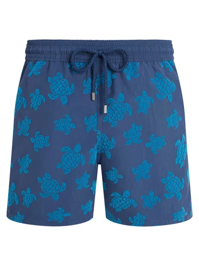 Vilebrequin Swim Shorts With Tonal Blue Turtle Print In Multi