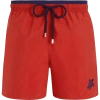 Vilebrequin Solid Bicolor Length Swim Trunks In Red