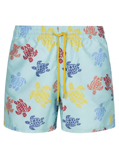 Vilebrequin Tortues Multicolores Long Stretch Board Shorts In Blue