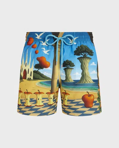 Vilebrequin X 3.paradis Eden Badeshorts Mit Surrealisten-print In Blue