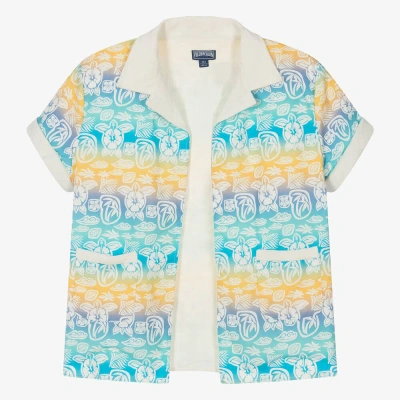 Vilebrequin Teen Boys Blue Floral Open Shirt