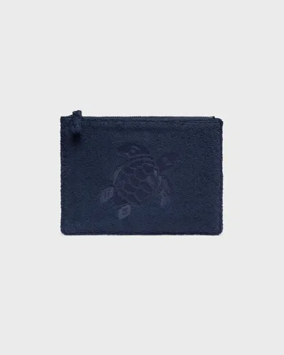 Vilebrequin Terry Pouch Embroidered Turtle In Blau