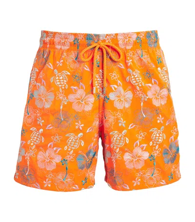 Vilebrequin Tropical Turtles Mistral Swim Shorts In Orange