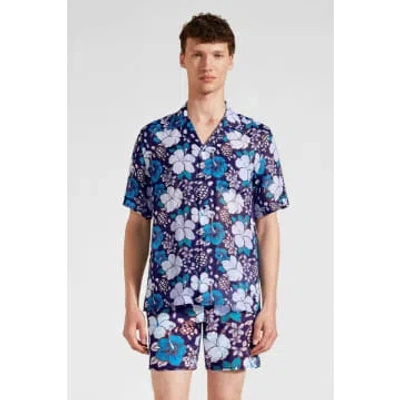 VILEBREQUIN TROPICAL TURTLES RAMIE BOWLING SHIRT BLUE