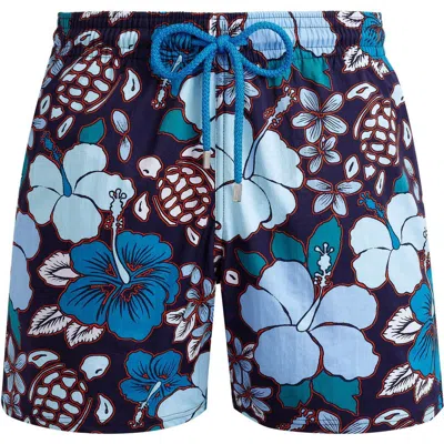 Vilebrequin Moorea Tropical Turtles Stretch Swim Trunks In Blue