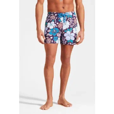 Vilebrequin Moorea Tropical Turtles Stretch Swim Trunks In Blue