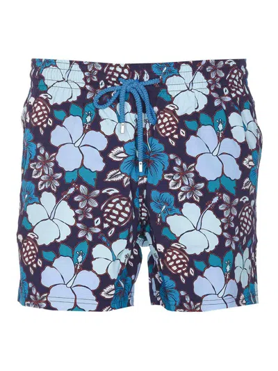 Vilebrequin Moorea Tropical Turtles Stretch Swim Trunks In Blue