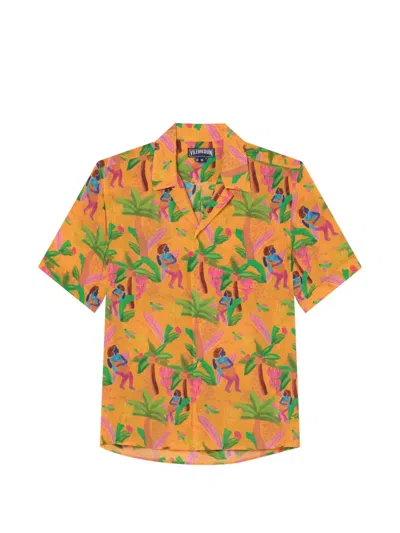 Vilebrequin Tropicalia Bowling Shirt In Orange