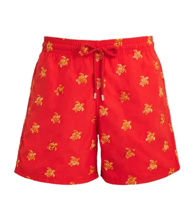 Vilebrequin Turtle Embroidered Mistral Swim Shorts In Red