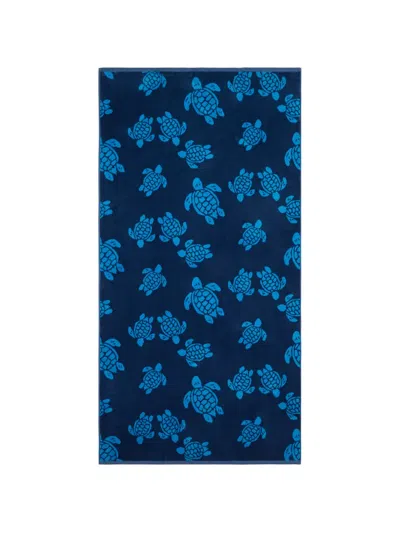 Vilebrequin Organic Cotton Beach Towel Ronde Des Tortues Jacquard In Blue