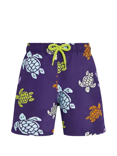 Vilebrequin Kids' Turtle-print Swim Shorts In Purple