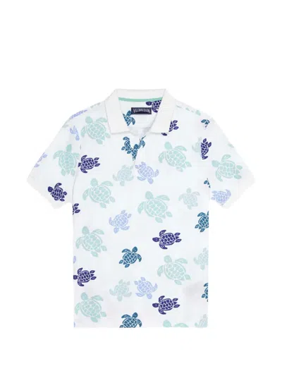 Vilebrequin Men Cotton Pique Polo Ronde Des Tortues Multicolores In White