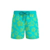 Vilebrequin Ultra-light And Packable Flocked Swim Shorts Tropical Turtle In Blue