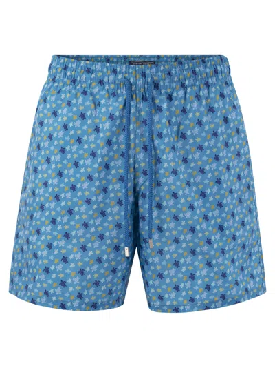 Vilebrequin Ultralight And Foldable Patterned Beach Shorts In Light Blue