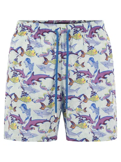Vilebrequin Ultralight, Foldable Beach Shorts With Print In Blue