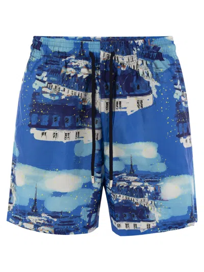 Vilebrequin Ultralight, Packable Swimming Shorts Paris In Blue