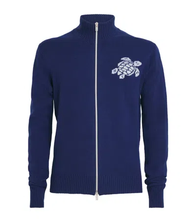 Vilebrequin Virgin Wool-cashmere Juan Zip-up Cardigan In Blue