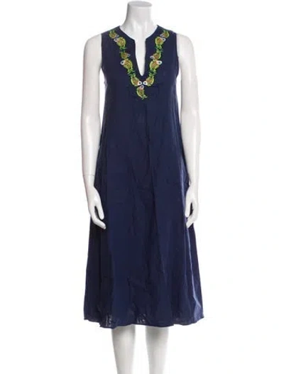 Pre-owned Vilebrequin V-neck Midi Length Dress In Blue