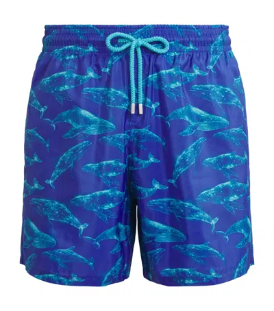Vilebrequin Men Long Ultra-light And Packable Swim Shorts Sparkling Whales In Blue