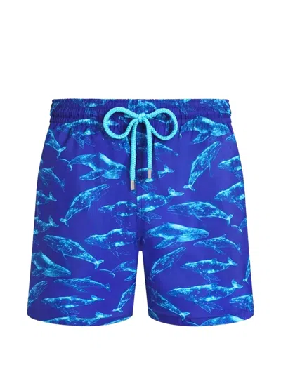 Vilebrequin Men Long Ultra-light And Packable Swim Shorts Sparkling Whales In Blue