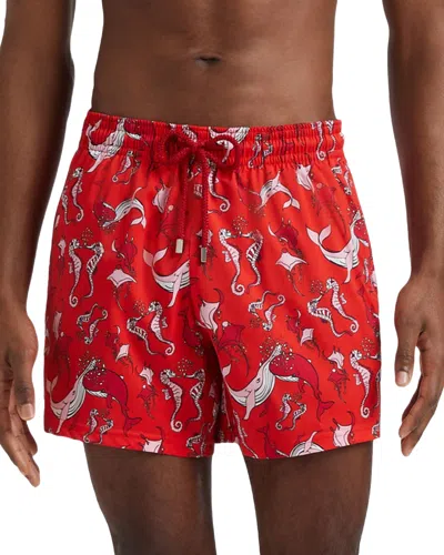 Vilebrequin Whimsical Whales Printed 5.5 Swim Trunks In Red