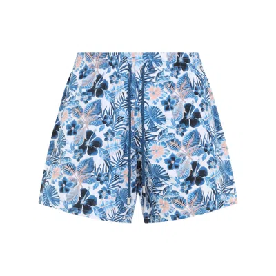 Vilebrequin White Island Flowers Polyamide Swim Shorts In Blue