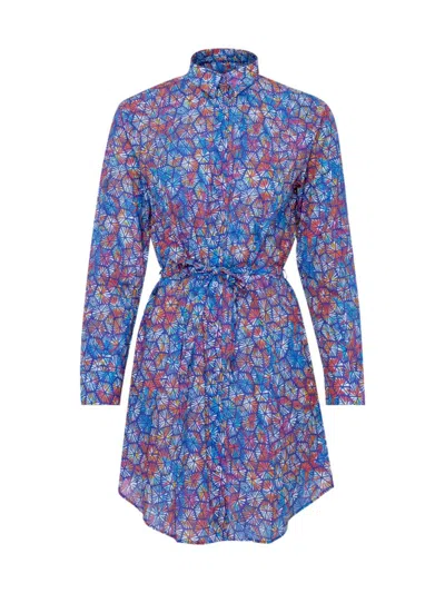 Vilebrequin Carapaces Cotton Voile Mini Shirtdress In Bleu Demer