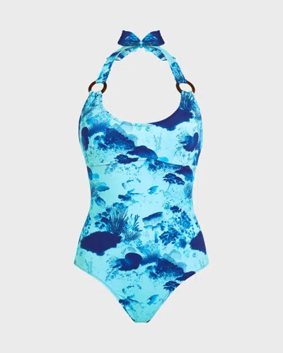 Vilebrequin Women Halter One-piece Swimsuit Coral Reef In Blue