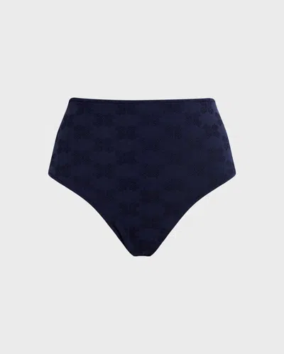 Vilebrequin Women High-waisted Bikini Bottom Turtle Monogram Jacquard In Blue