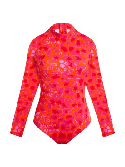 Vilebrequin Abstract Leopard Printed Rashguard One-piece Swimsuit In Apricot