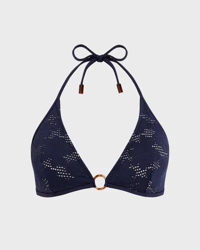 Vilebrequin Women Triangle Bikini Top Jacquard Fleur Broderie Anglaise In Blue