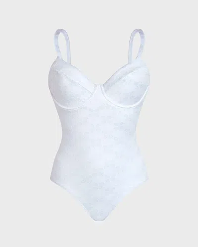 Vilebrequin Women Underwire One-piece Swimsuit Turtle Monogram Jacquard In White